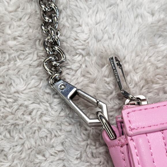 Rebecca Minkoff Chevron Quilt Mini Crossbody Bag Pink Leather Silver Hardware - Picture 13 of 14